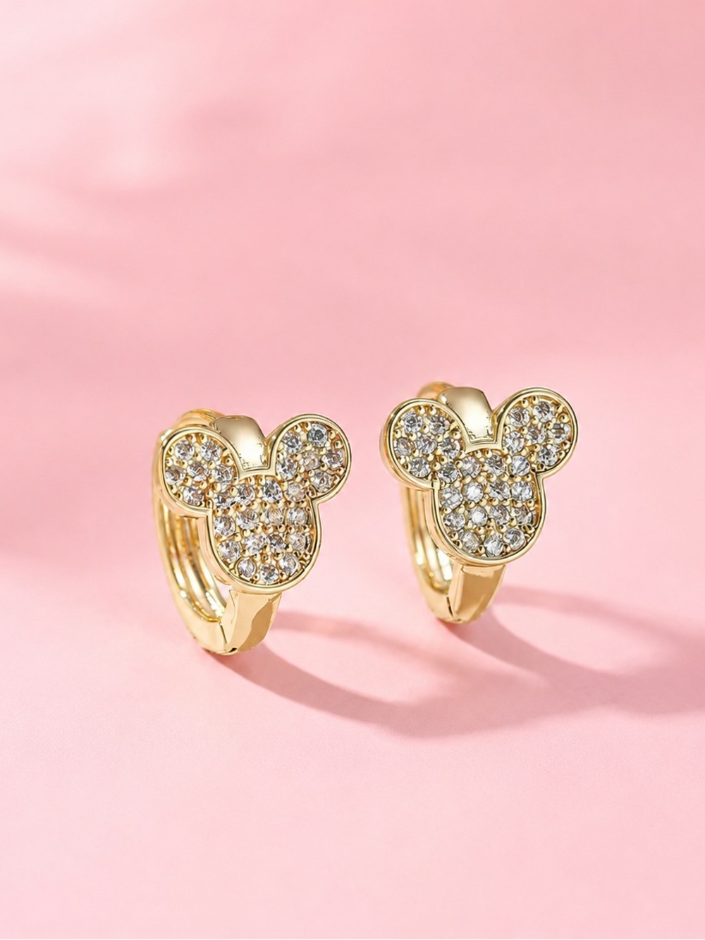 Gold Crystal Mouse-Shaped Hoop Earrings - Women's Jewelry ✨💛✨